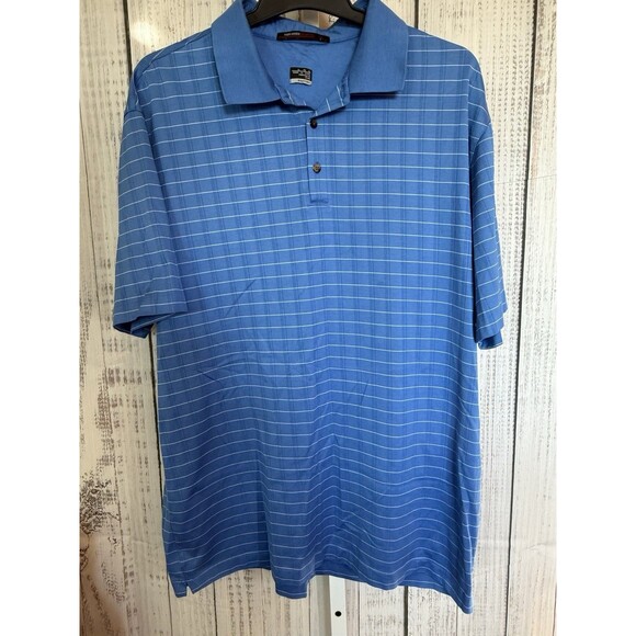 Nike Polo Shirt Mens XL Blue White Stripes Tiger Woods Collection Fit Dry Golf - Picture 1 of 4